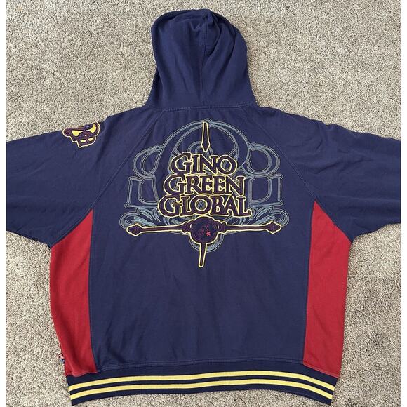 VTG Y2k Gino Green Global Embroidered Full Zip Hoodie Jacket Sz XL RARE 999 JNCO - Picture 1 of 13